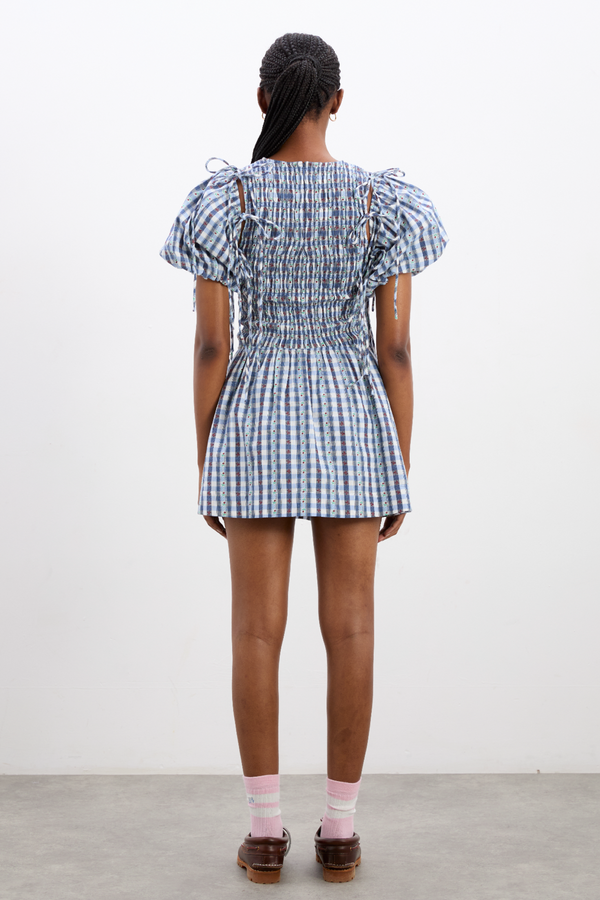 Damson Madder Becca Mini Dress - Blue Margot Gingham