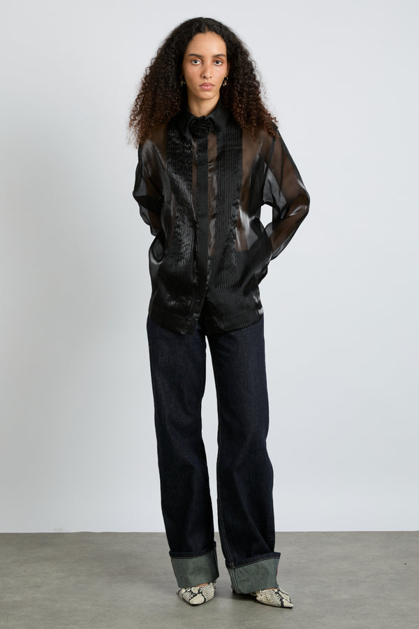 Damson Madder Bel Pin Tuck Shirt - Black Sheer