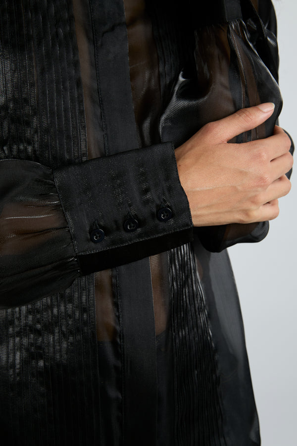 Damson Madder Bel Pin Tuck Shirt - Black Sheer