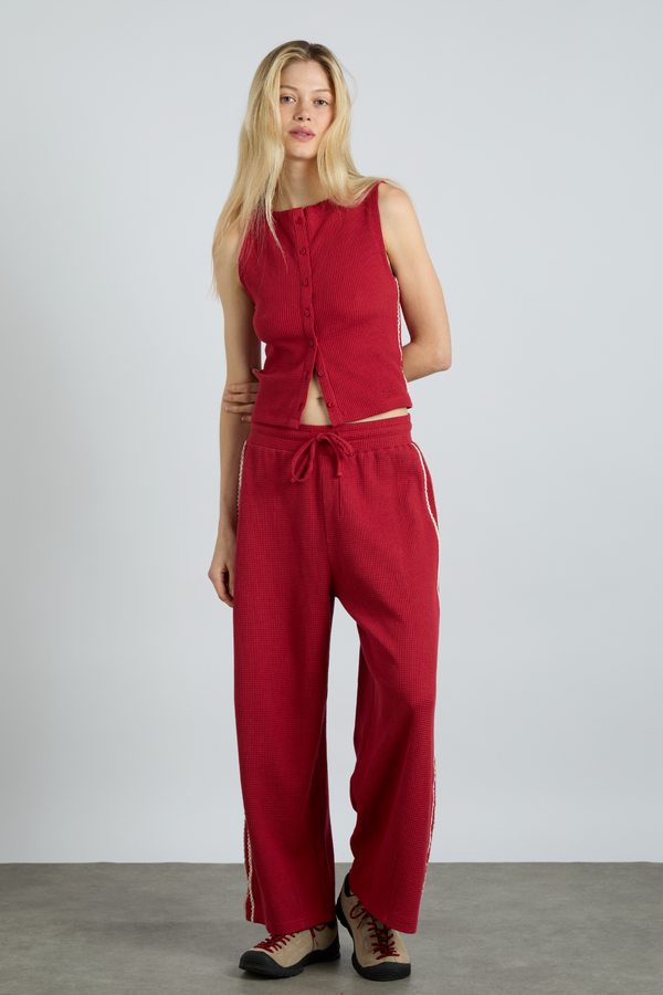 Damson Madder Betsie Waffle Button Tank- Red