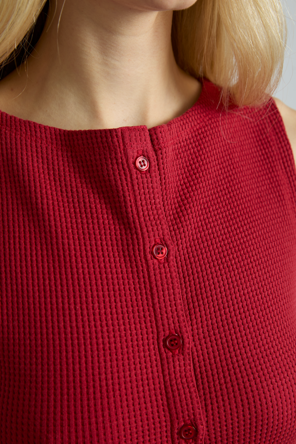 Damson Madder Betsie Waffle Button Tank- Red