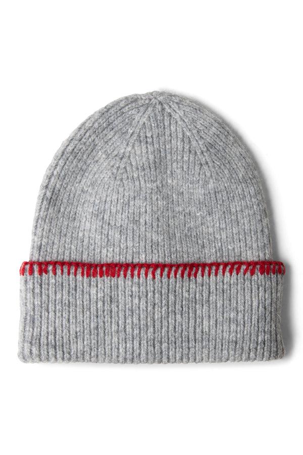 Damson Madder Blanket Stitch Beanie- Grey