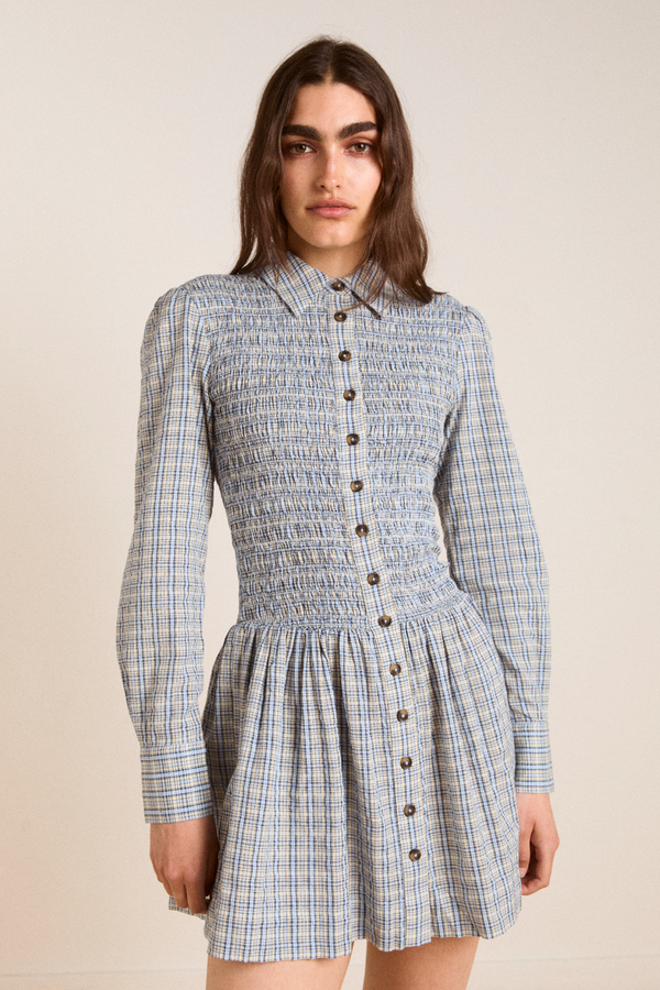 Damson Madder Bora Mini Dress - Cloudy Check