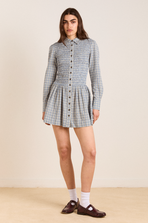 Damson Madder Bora Mini Dress - Cloudy Check