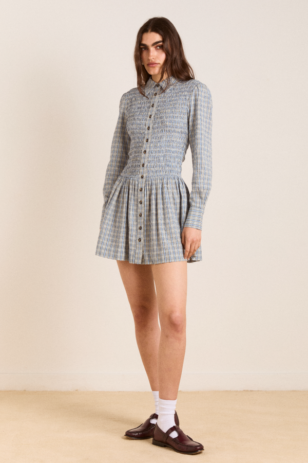 damson madder bora mini dress - cloudy check