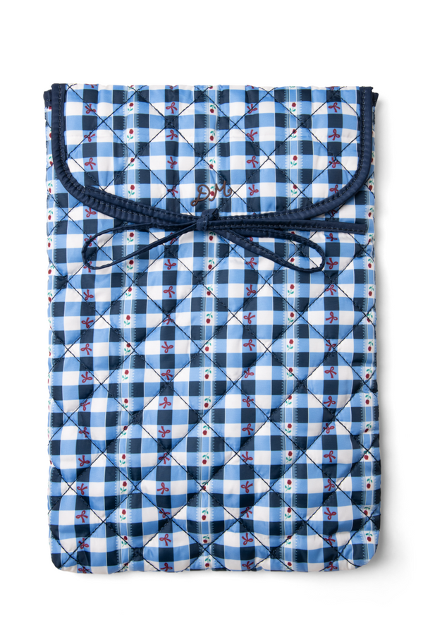 damson madder bow laptop bag - navy margot gingham