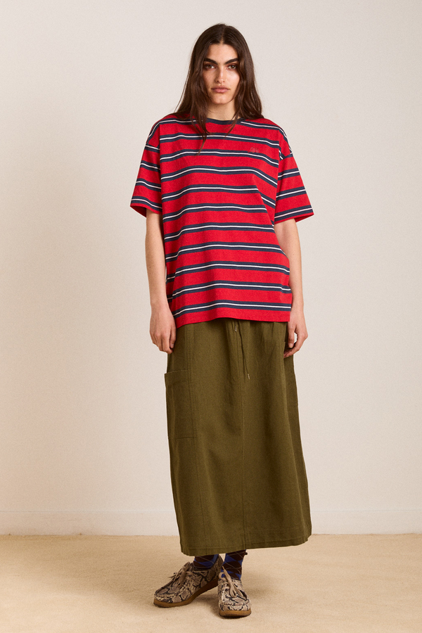Damson Madder Boyfriend Tee - Red/navy Stripe