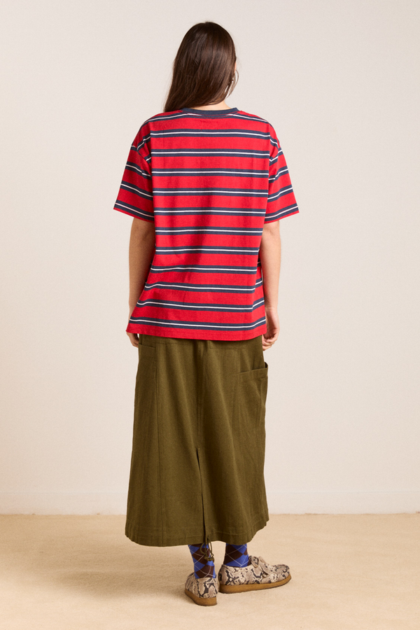 Damson Madder Boyfriend Tee - Red/navy Stripe