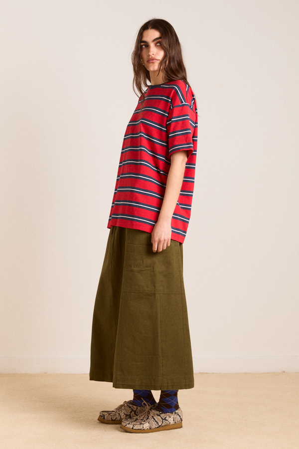 Damson Madder Boyfriend Tee - Red/navy Stripe