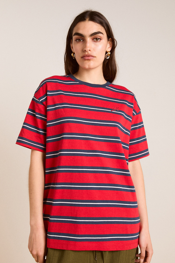 damson madder boyfriend tee - red/navy stripe