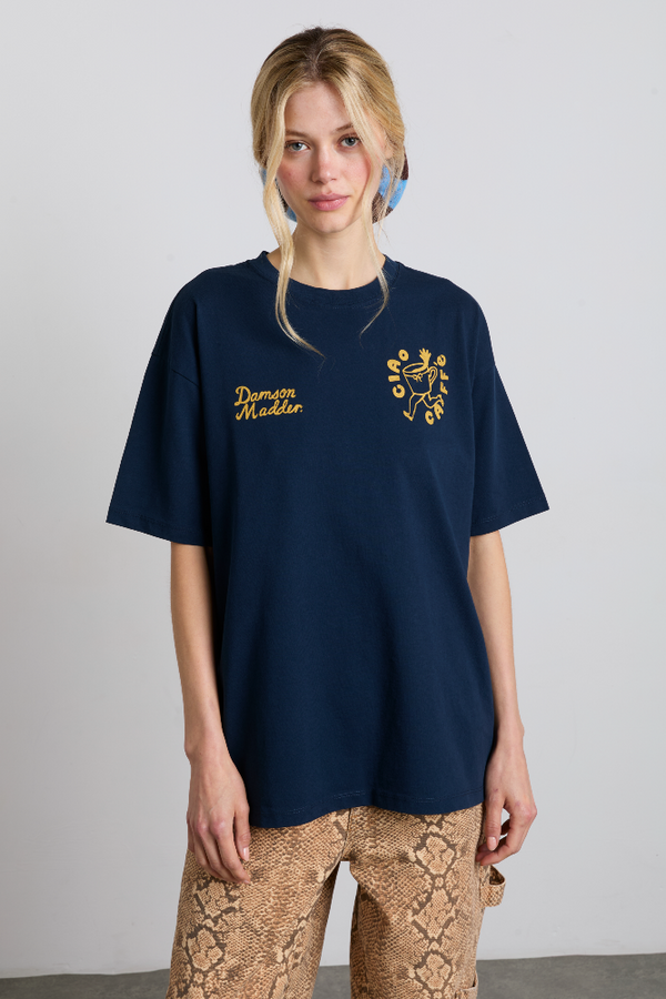 Damson Madder Cafe Pronto Boyfriend Tee - Navy