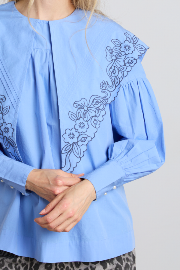 Damson Madder Candy Embroidered Collar Blouse - Blue