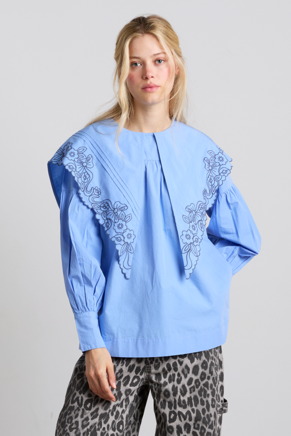 damson madder candy embroidered collar blouse - blue