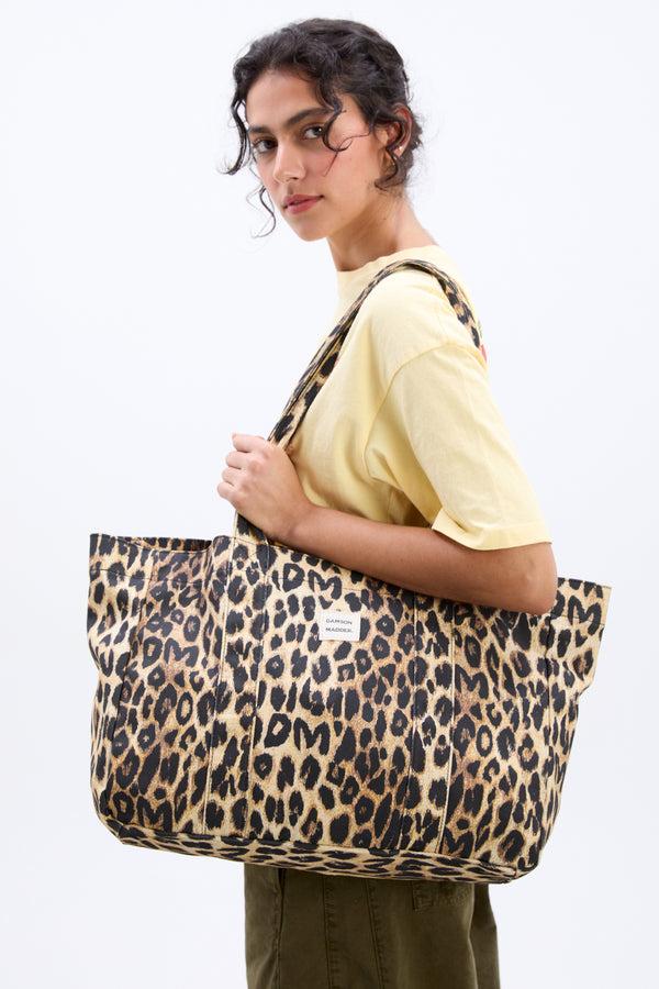 damson madder canvas leopard tote bag