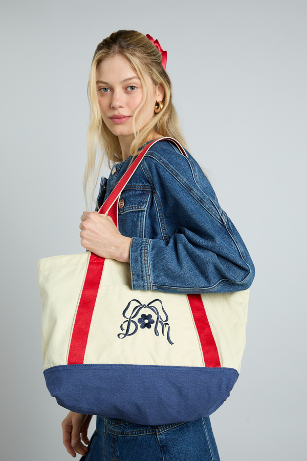 damson madder canvas tote bag with embroidery