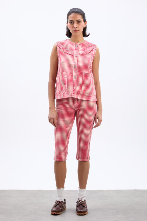 damson madder capri jeans- red gingham