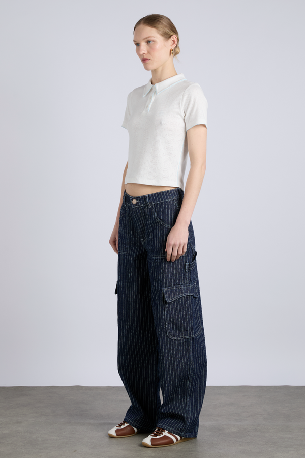 Damson Madder Cargo Jeans - Navy Pinstripe