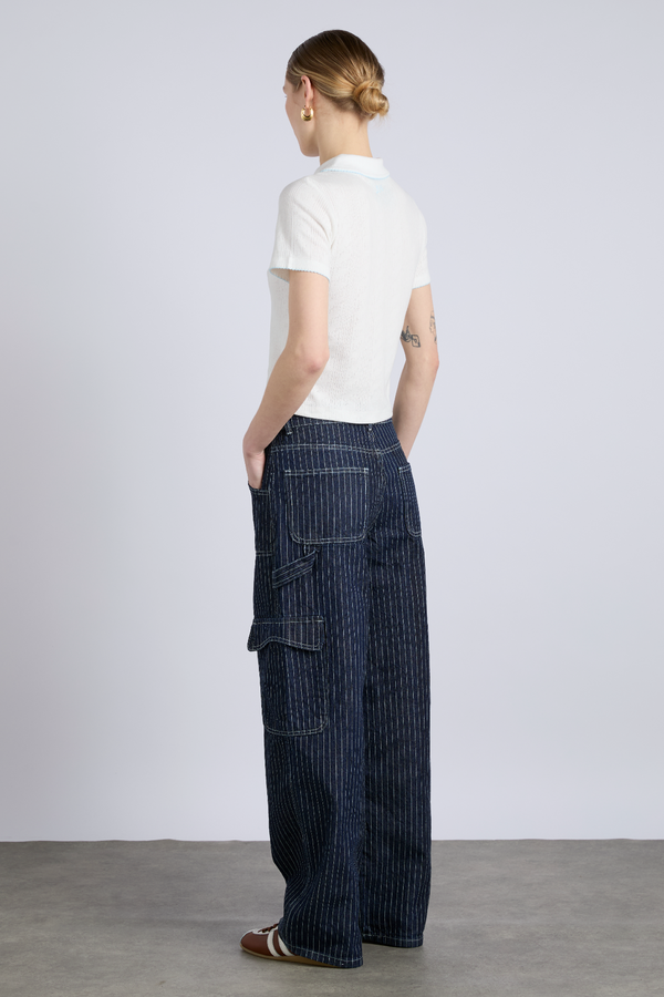 Damson Madder Cargo Jeans - Navy Pinstripe