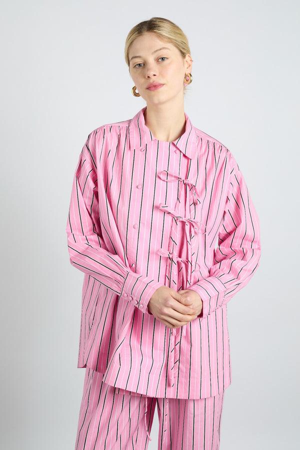 damson madder carmy shirt - pink bold stripe