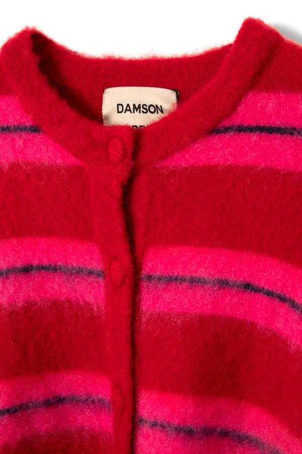 Damson Madder Cece Stripe Cardigan - Red & Pink Stripe