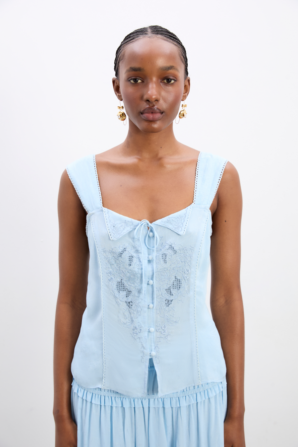 damson madder charlotte cami - blue monika jacquard