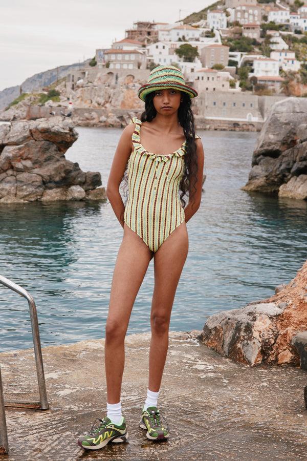 damson madder cheyenne swimsuit - tropical stripe