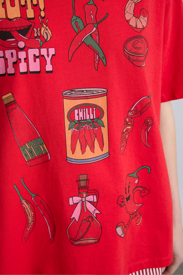Damson Madder Chilli Boyfriend Tee - Washed Red
