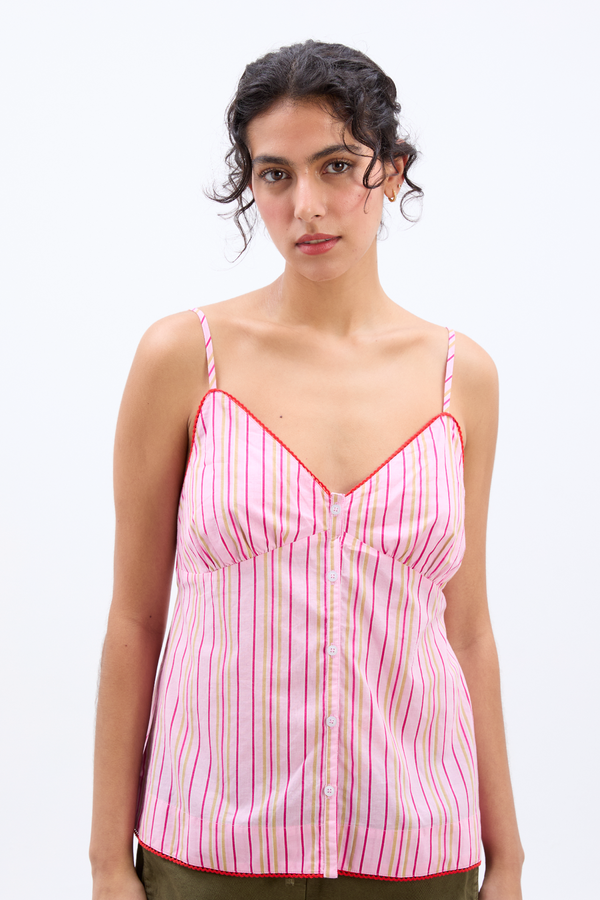 damson madder cosima strappy cami- pink stripe