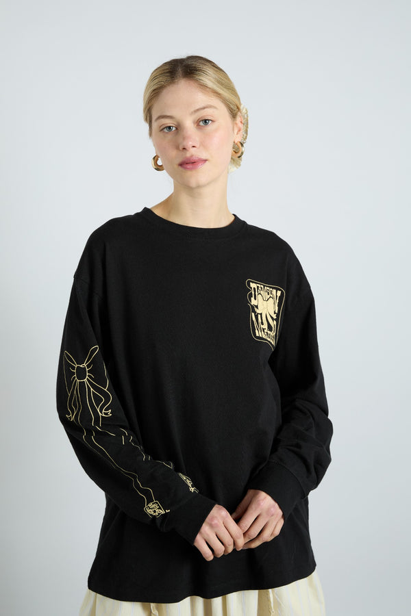 Damson Madder Cowboy Long Sleeve Tee- Black