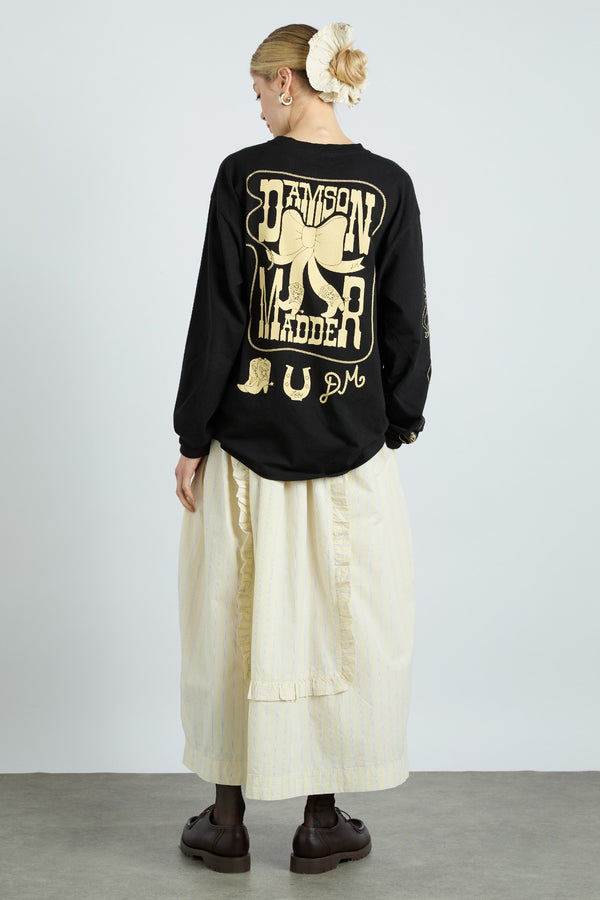Damson Madder Cowboy Long Sleeve Tee- Black