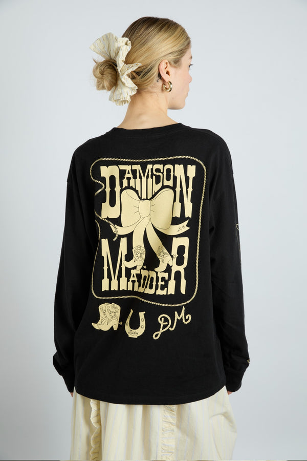 damson madder cowboy long sleeve tee- black