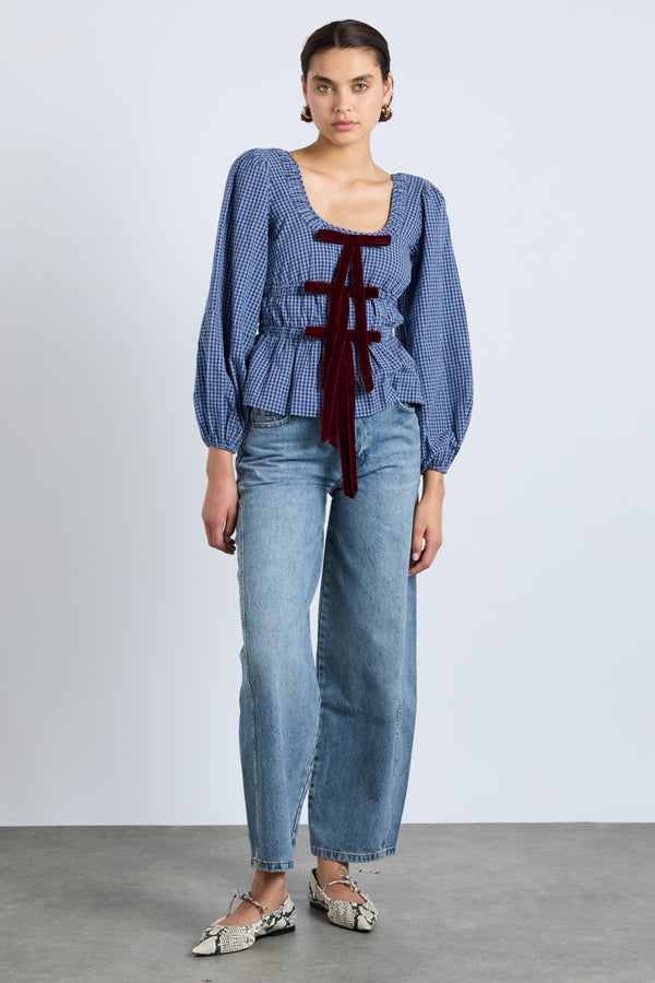 Damson Madder Dakota Blouse - Blue Check