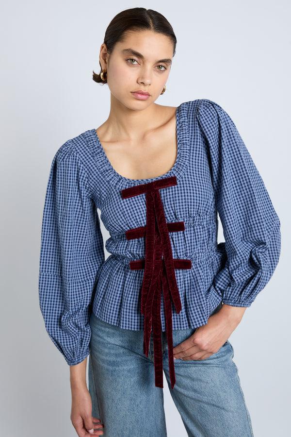 damson madder dakota blouse - blue check