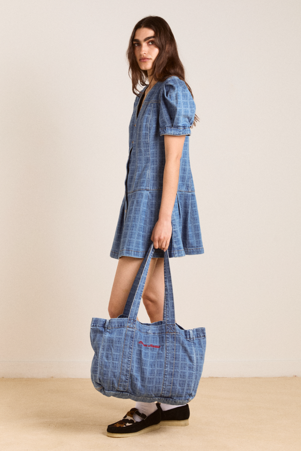 Damson Madder Denim Tote Bag- Laser Check