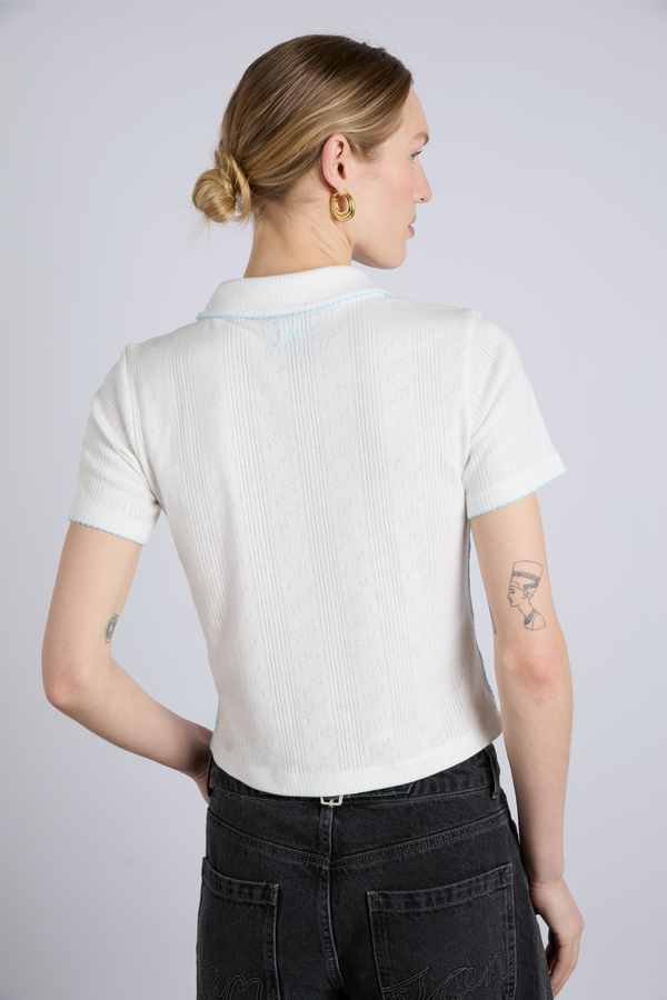 Damson Madder Devon Pointelle Polo Tee - White