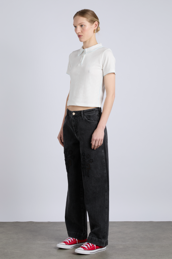 Damson Madder Devon Pointelle Polo Tee - White