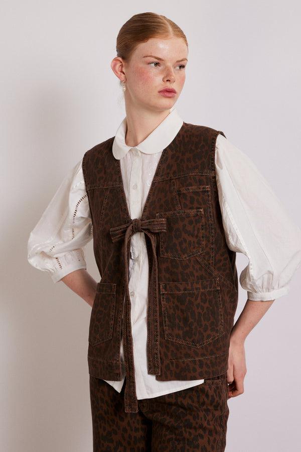 Damson Madder Dilly Denim Gilet - Dark Leopard