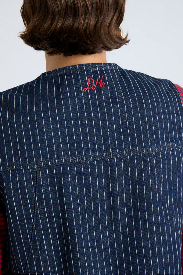 Damson Madder Dilly Gilet - Navy Pinstripe