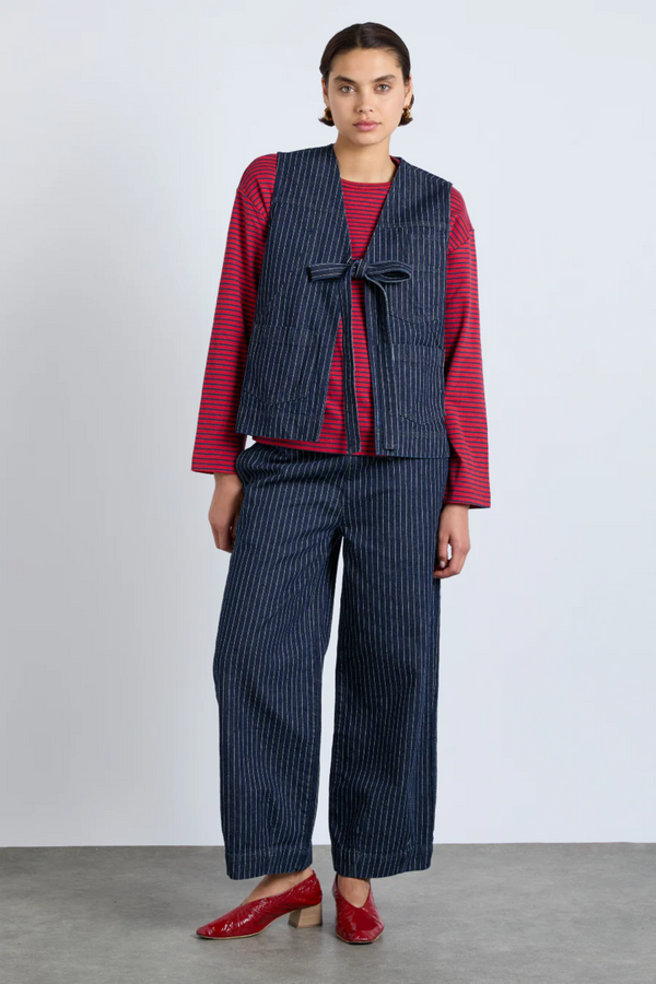 Damson Madder Dilly Gilet - Navy Pinstripe
