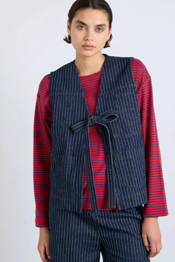 damson madder dilly gilet - navy pinstripe