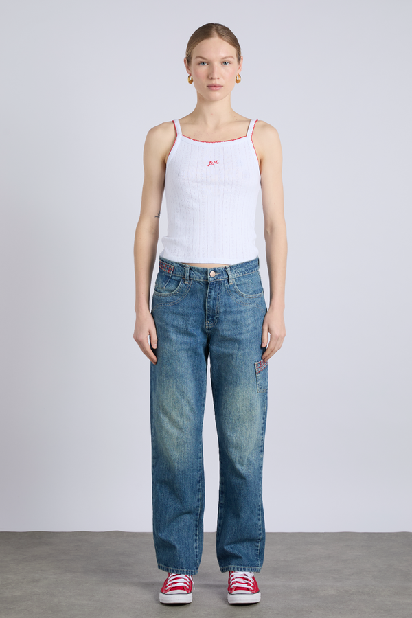 Damson Madder Dm Cami Top - White Pointelle