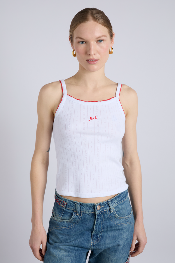 damson madder dm cami top - white pointelle