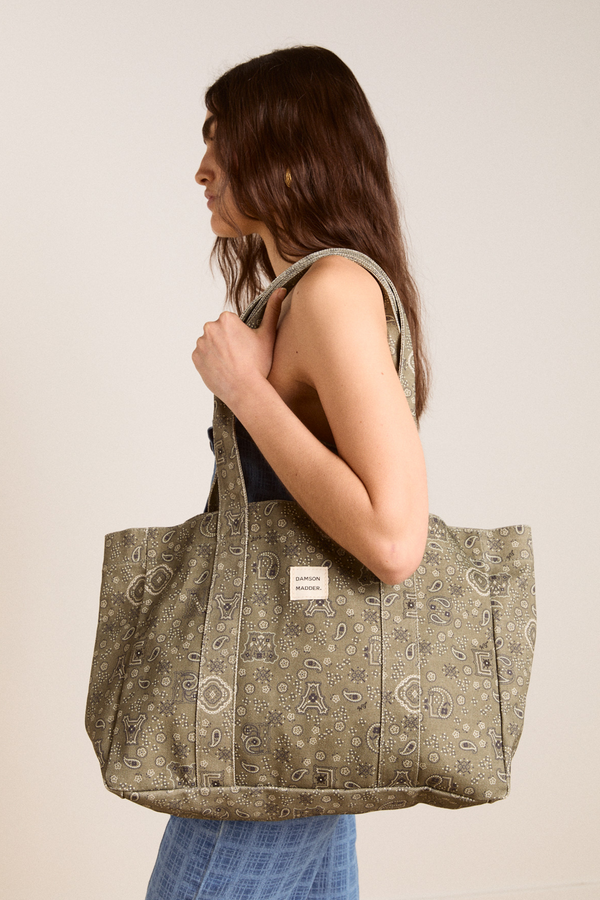Damson Madder Dm Canvas Tote - Olive Paisley Print