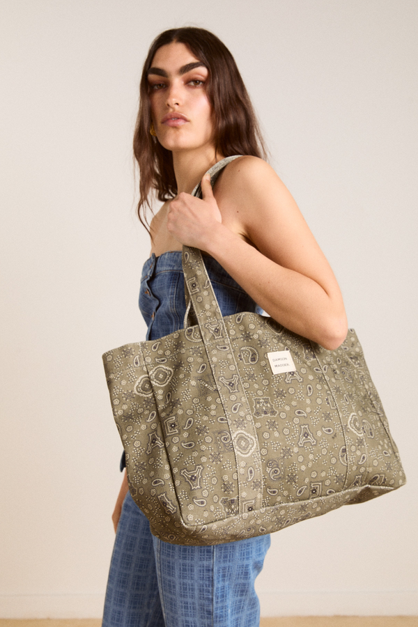 Damson Madder Dm Canvas Tote - Olive Paisley Print