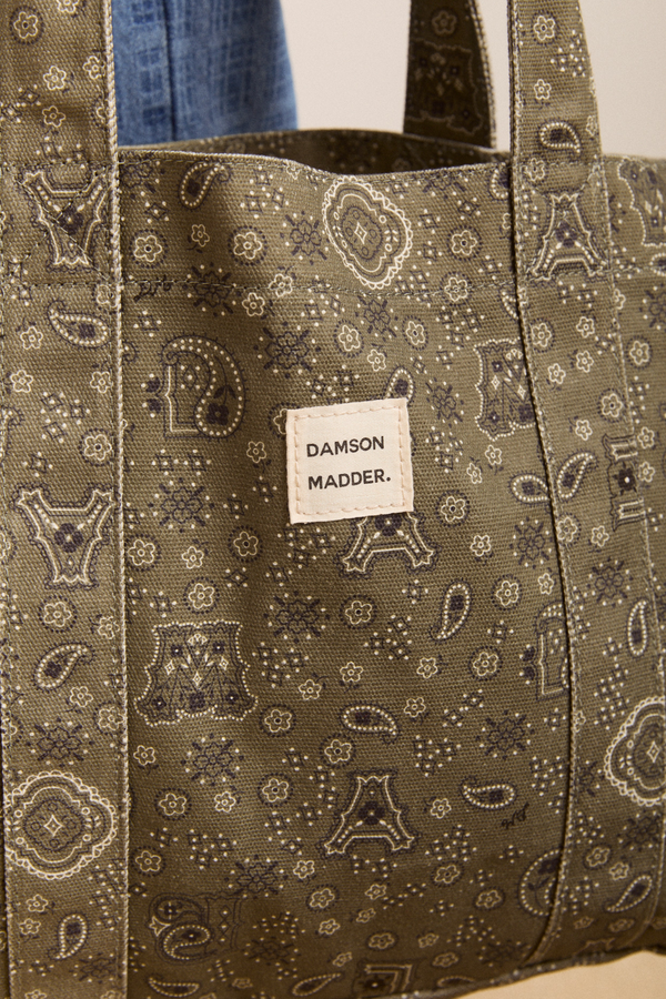 Damson Madder Dm Canvas Tote - Olive Paisley Print