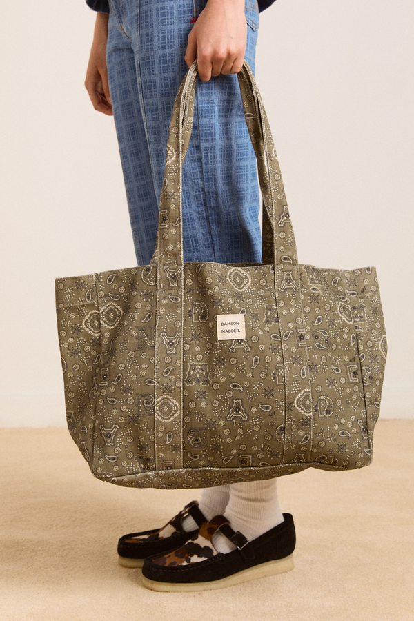 damson madder dm canvas tote - olive paisley print