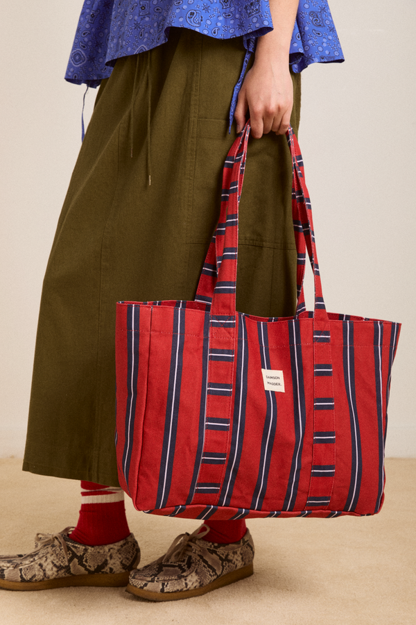 Damson Madder Dm Canvas Tote - Red Stripe