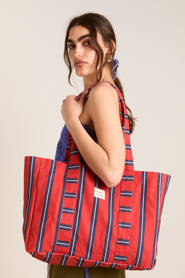 damson madder dm canvas tote - red stripe