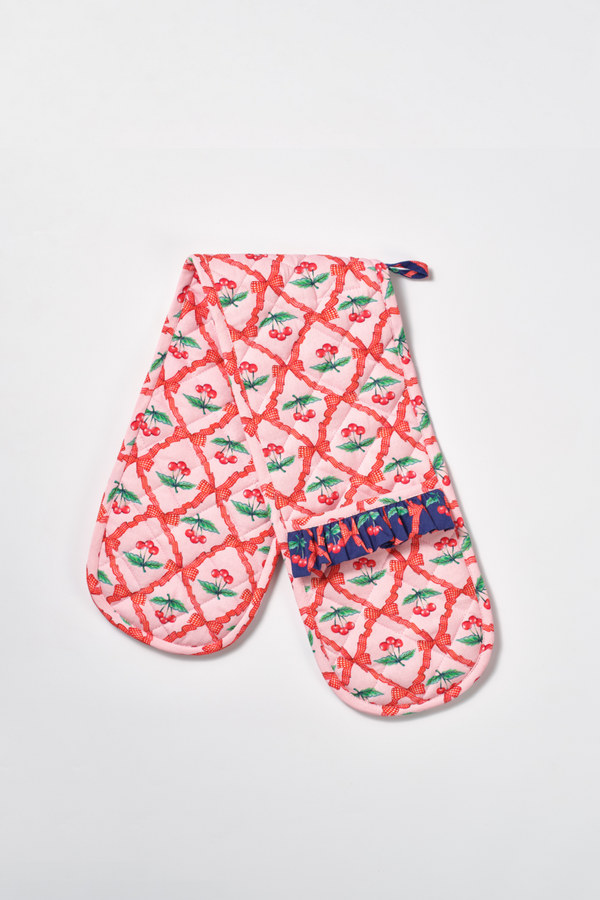 damson madder double oven mitt - pink cherry