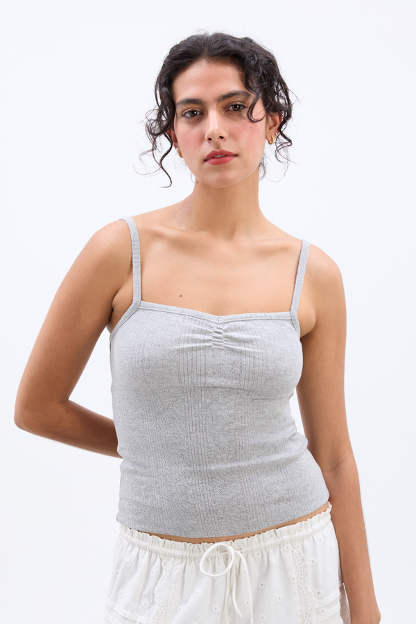 damson madder dove pointelle strappy cami - grey